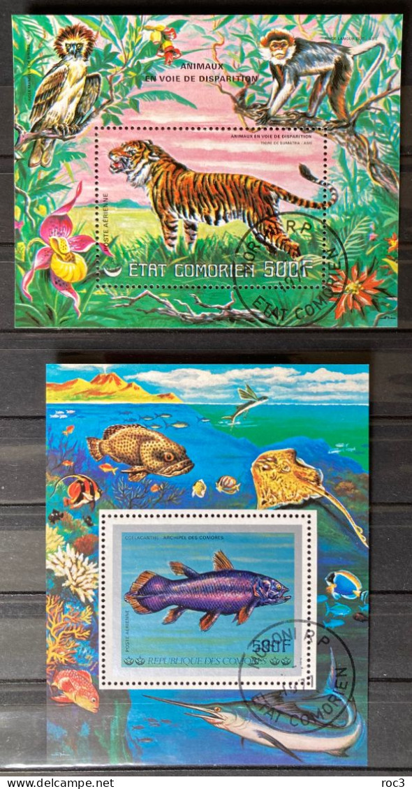 3.14 - Comores - Bloc* - BF 7-11 - Animaux Voie Disparition Tigre - Coelacanthe 1977 - Oblitérés - Comores (1975-...)