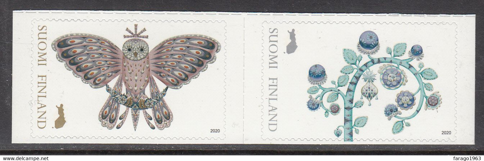 2020 Finland Enchanted Forest Folktales Owls Complete Pair MNH @ BELOW Face Value - Unused Stamps