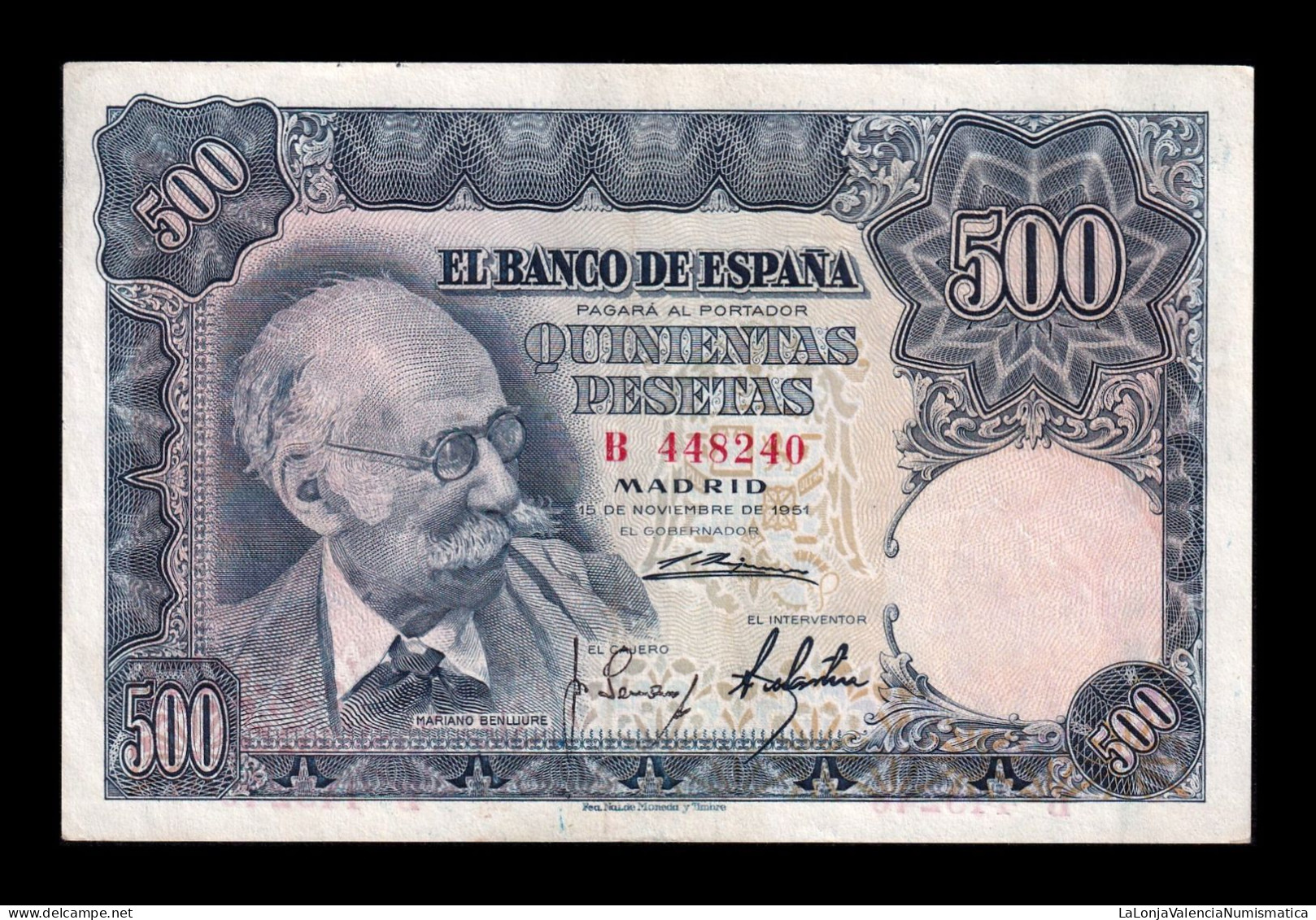 España Spain 500 Pesetas Mariano Benlliure 1951 Pick 142 Serie B Ebc Xf - 500 Pesetas