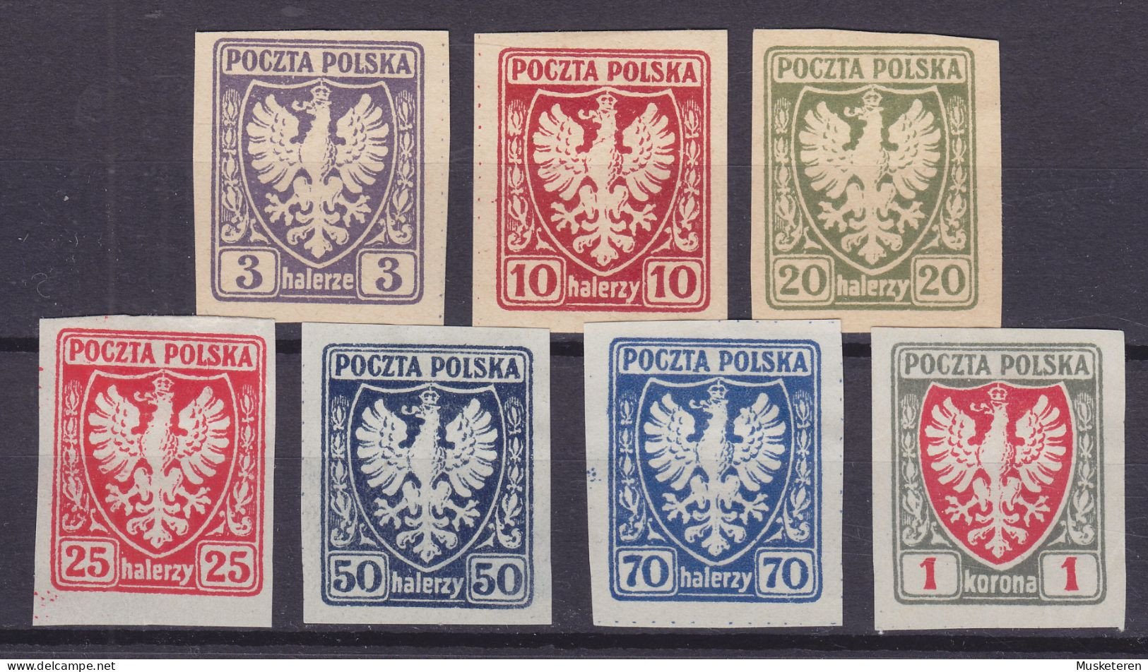 Poland 1919 Mi. 55, 58, 60-64 Freimarken Für Galizien Adler Auf Wappenschild, Imperf., MNG (*) (2 Scans) - Unused Stamps