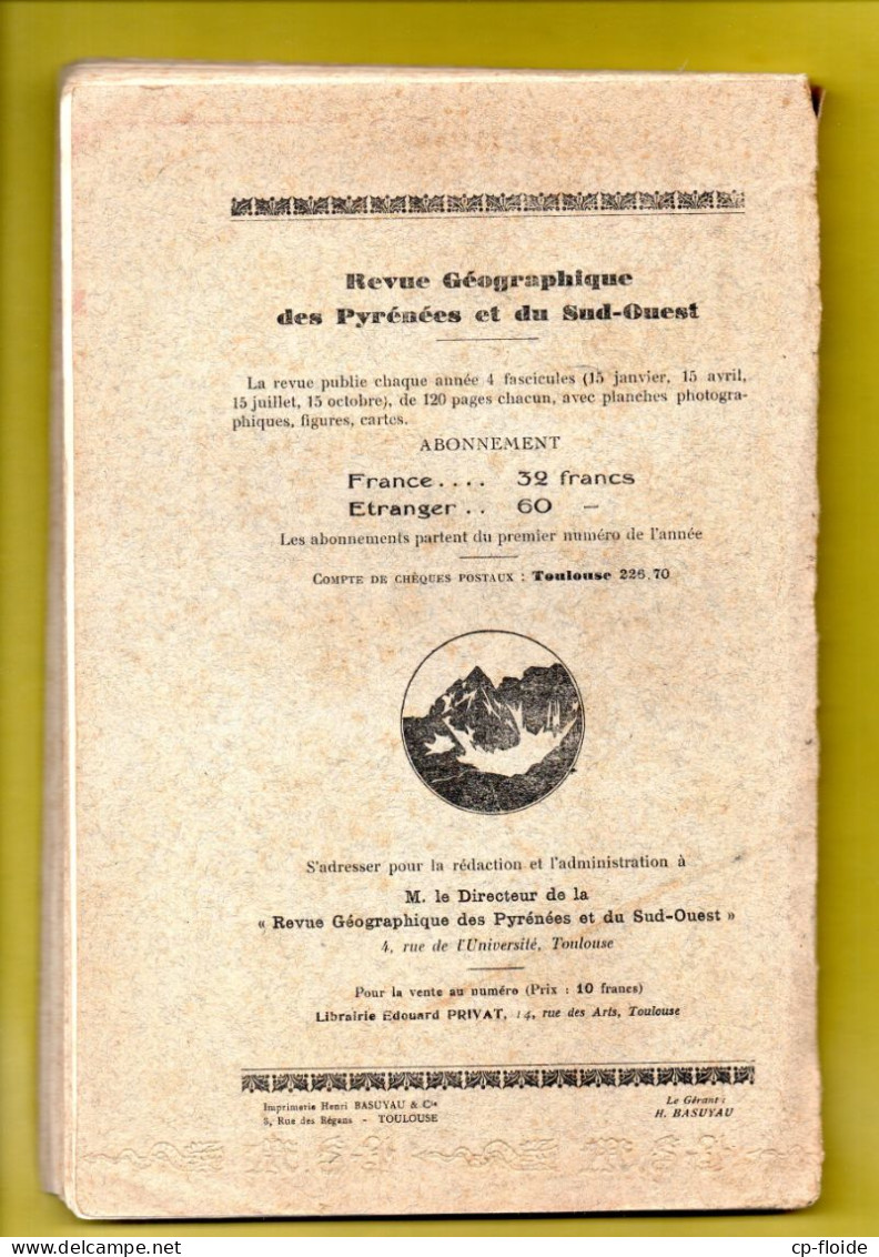 LIVRE . " REVUE GÉOGRAPHIQUE DES PYRÉNÉES ET DU SUD OUEST " . VALLÉE D'ASPE, MAZAMET, - Réf. n°233L -