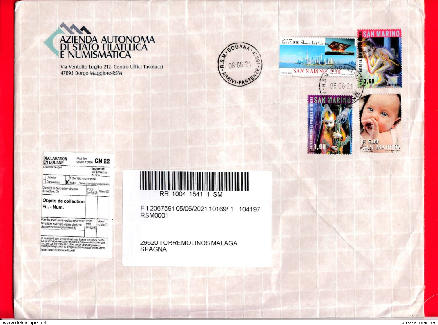 SAN MARINO - Storia Postale - Busta Del 2021 - ( 2014 - Contro La Violenza Psicologica E Sessuale, 1.90 + 3.60 ... ) - Covers & Documents