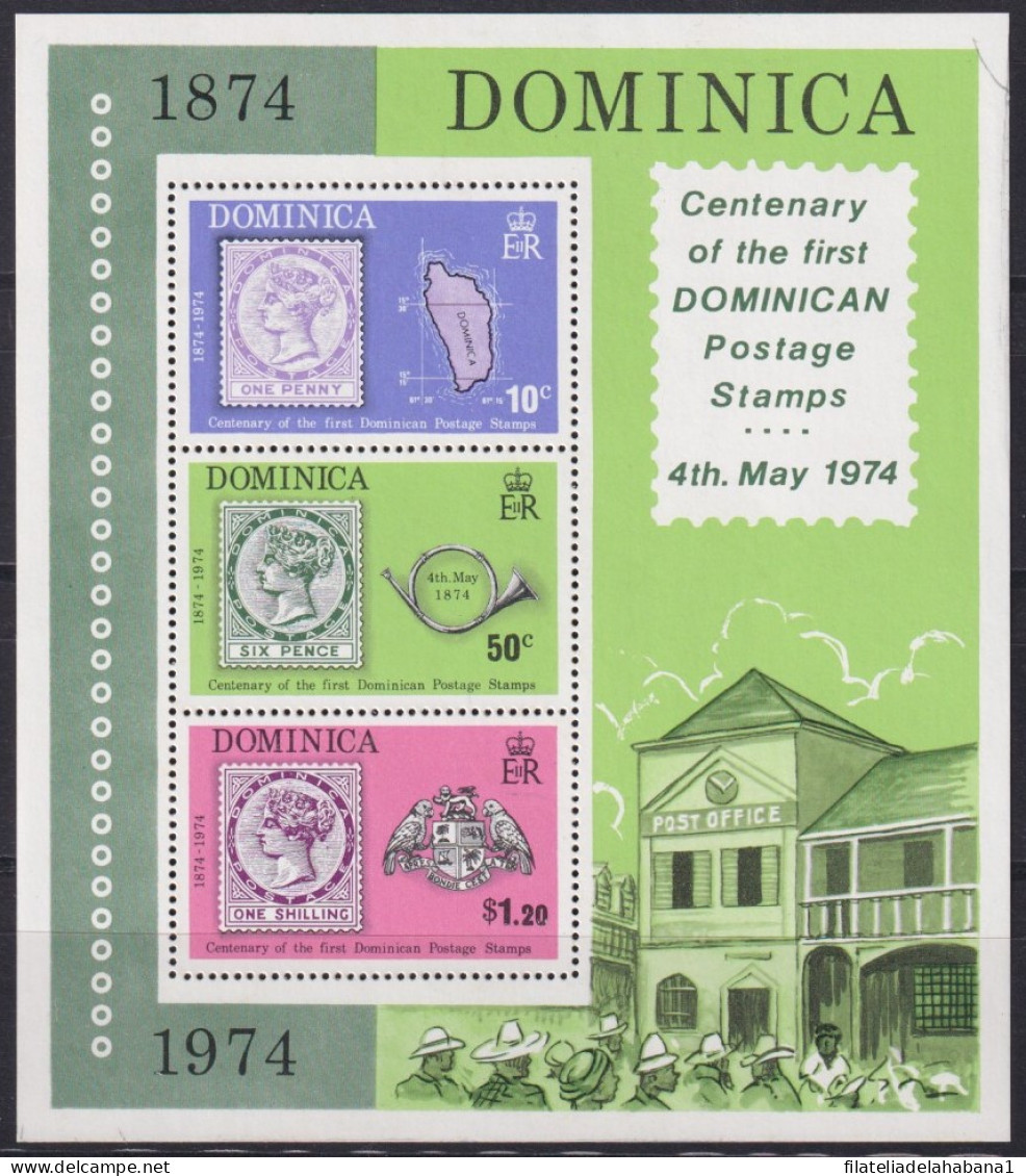 F-EX41909 DOMINICA MNH 1974 CENTENARY OF FIRST STAMPS HOUSE POST OFFICE.  - Rowland Hill