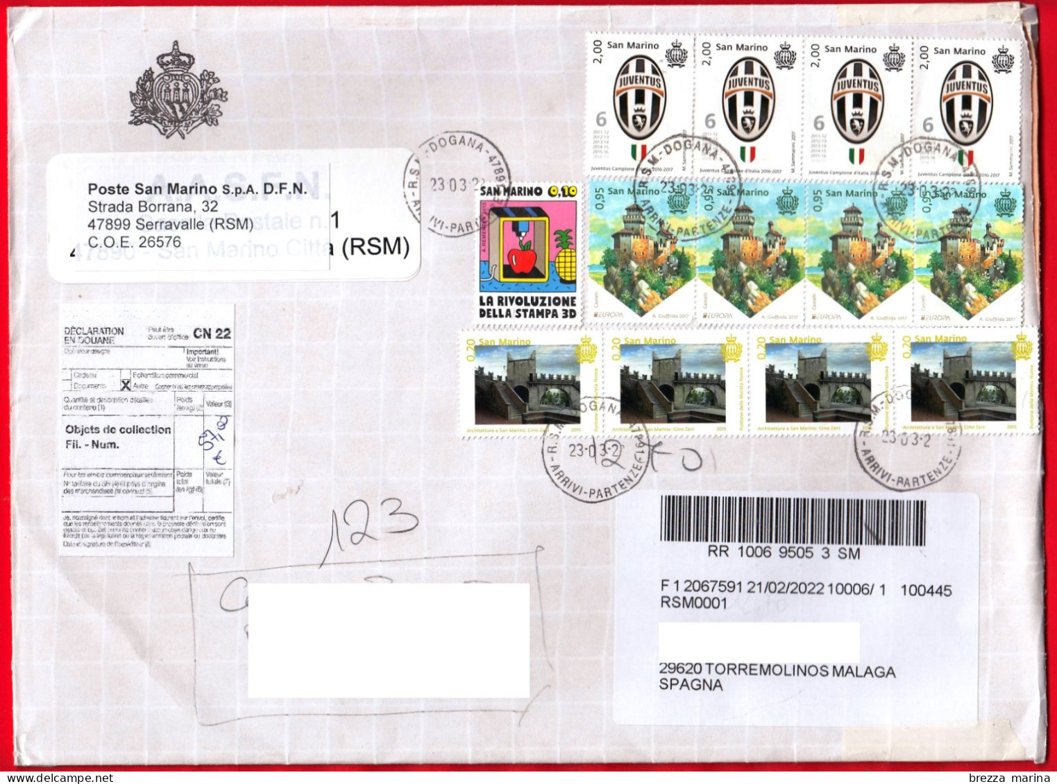 SAN MARINO - Storia Postale - Busta Del 2022 - ( 2017 - Juventus, 2.00 - 2017 Europa - Torre Cesta, 0.95 ... ) - Lettres & Documents
