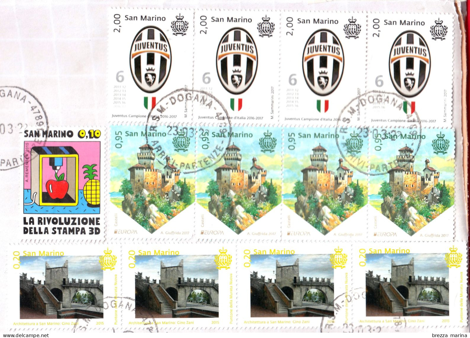 SAN MARINO - Storia Postale - Busta Del 2022 - ( 2017 - Juventus, 2.00 - 2017 Europa - Torre Cesta, 0.95 ... ) - Storia Postale