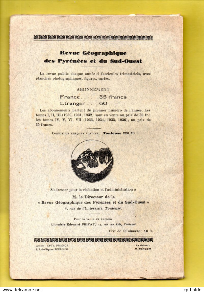 LIVRE . " REVUE GÉOGRAPHIQUE DES PYRÉNÉES ET DU SUD OUEST " . VALLÉE DU THORÉ . LES BARTHES DE L'ADOUR - Réf. N°231L - - Unclassified