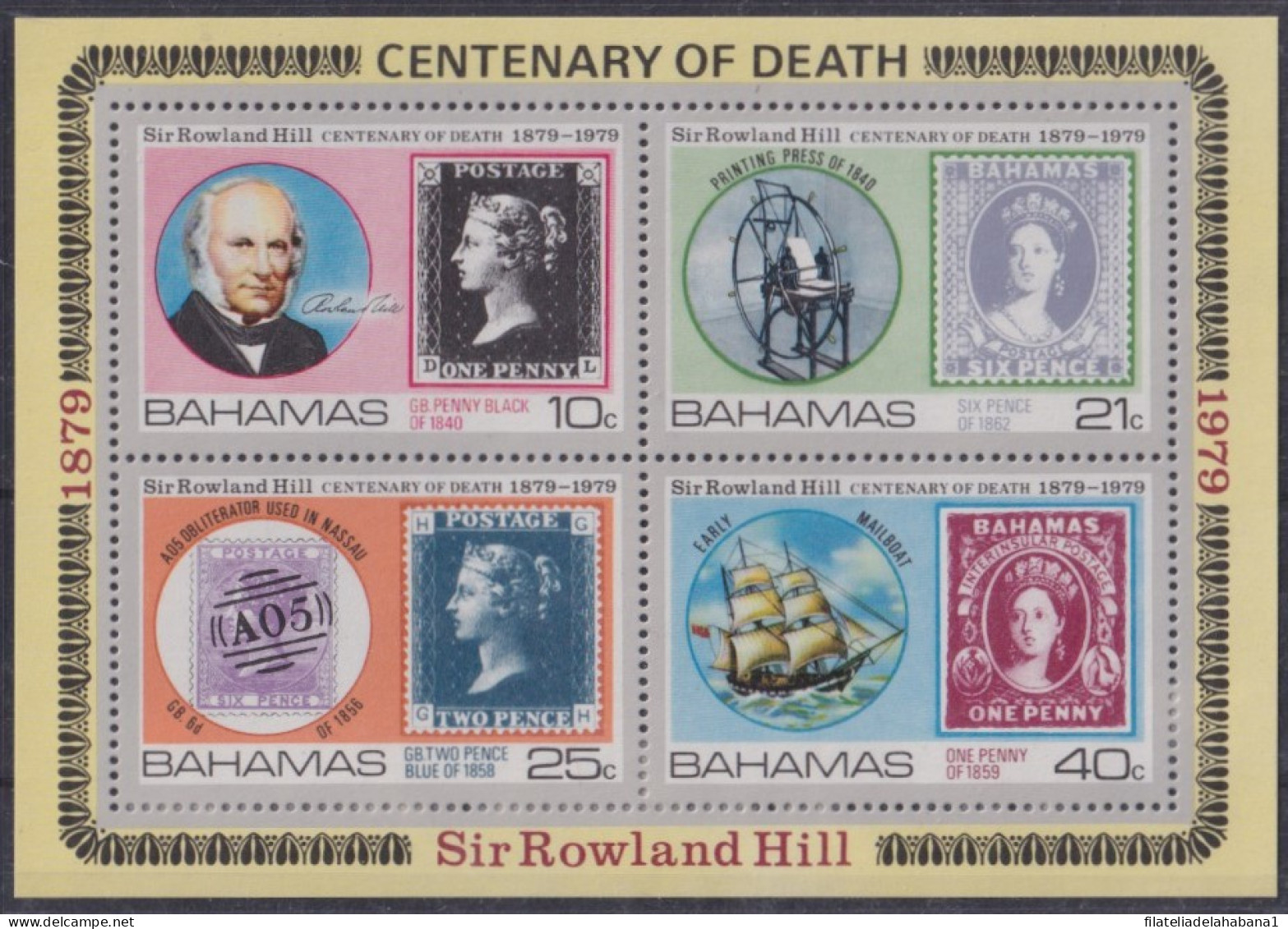 F-EX42347 BAHAMAS MNH 1979 ROWLAND HILL CENTENARY OF DEATH PRESS & MAIL SHIP - Rowland Hill