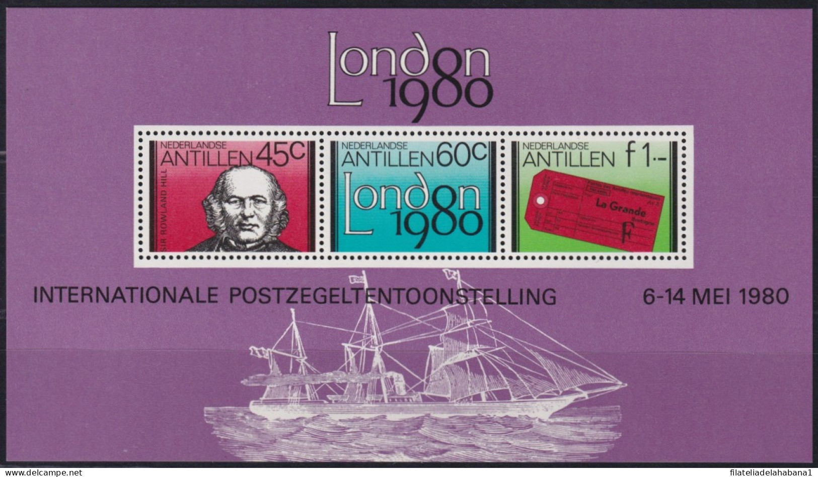 F-EX41906 NEDERLAND ANTILLES MNH 1979 ROWLAND HILL LONDON 1980 EXPO SHIP - Rowland Hill
