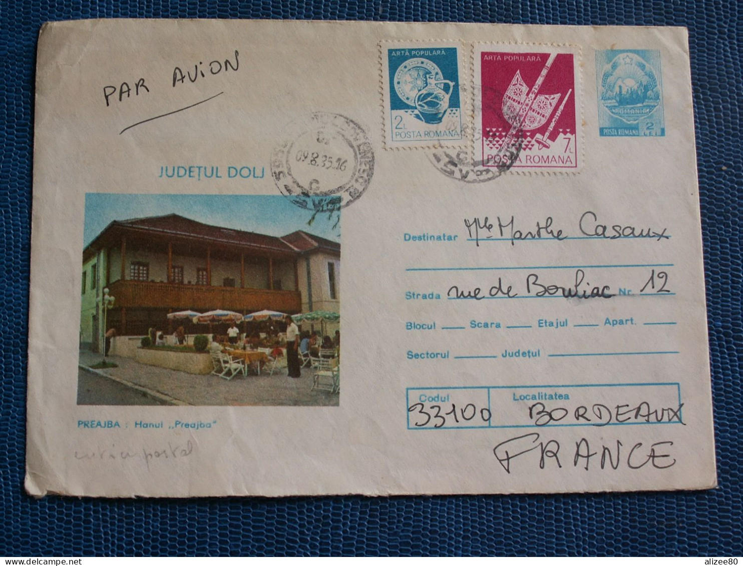 ENTIER  POSTAL  AVION  De  ROUMANIE  ENVELOPPE  DECOREE - Other & Unclassified