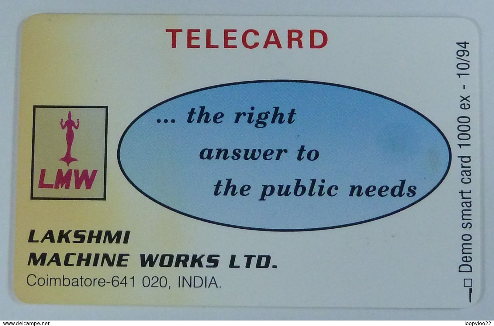 INDIA - Chip - Telecard - Test /  Demo - Communications India '94 - Monetel Ascom LMW - 1000ex - Mint - India