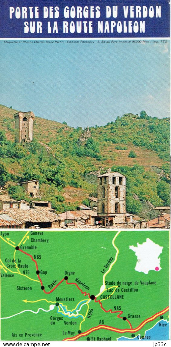 Ancien Dépliant Sur Castellane, Porte Des Gorges Du Verdon Sur La Route Napoléon (vers 1980) - Reiseprospekte