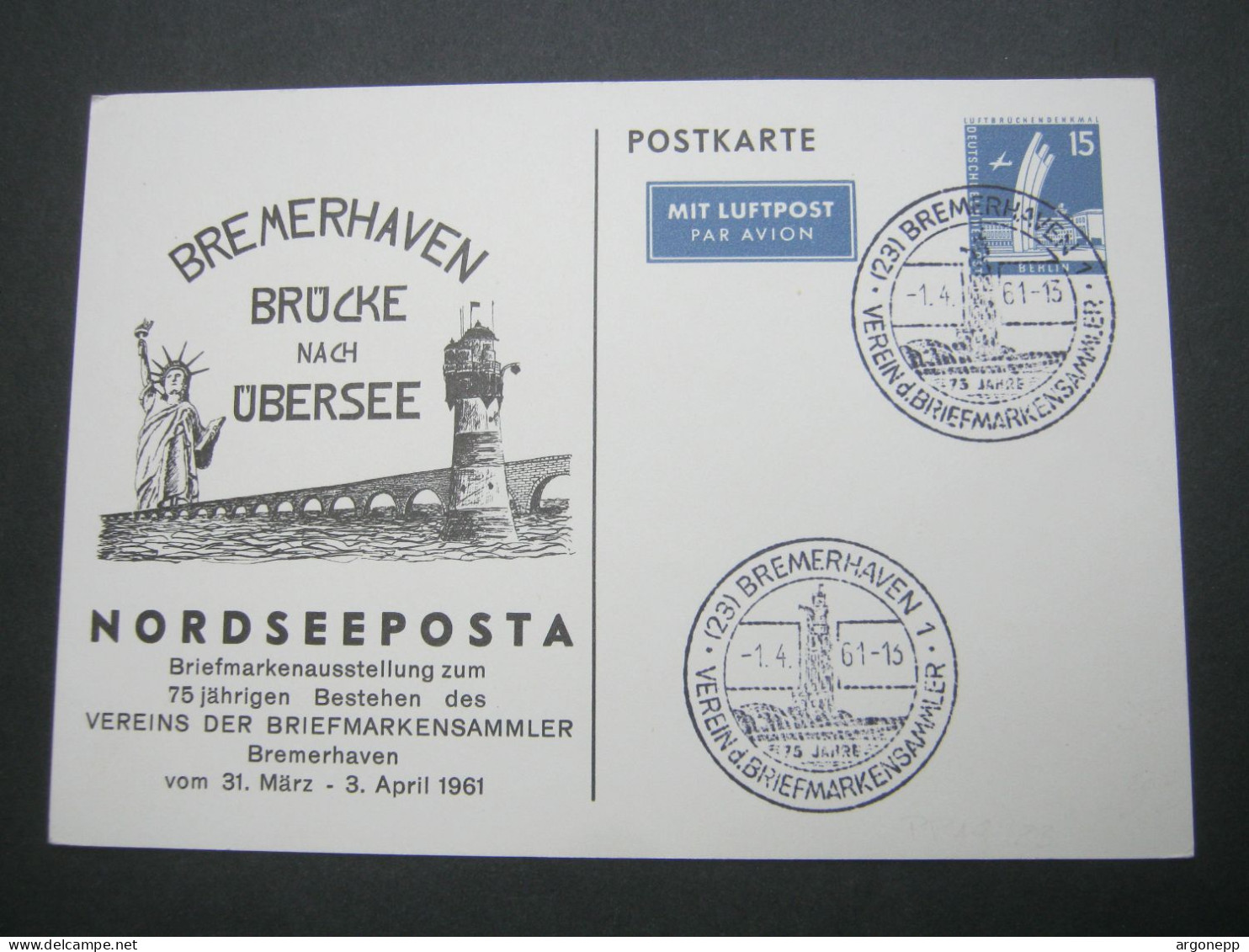 1961 , 15 Pfg. Privatganzsache Mit Sonderstempel Bremerhaven - Cartes Postales Privées - Oblitérées