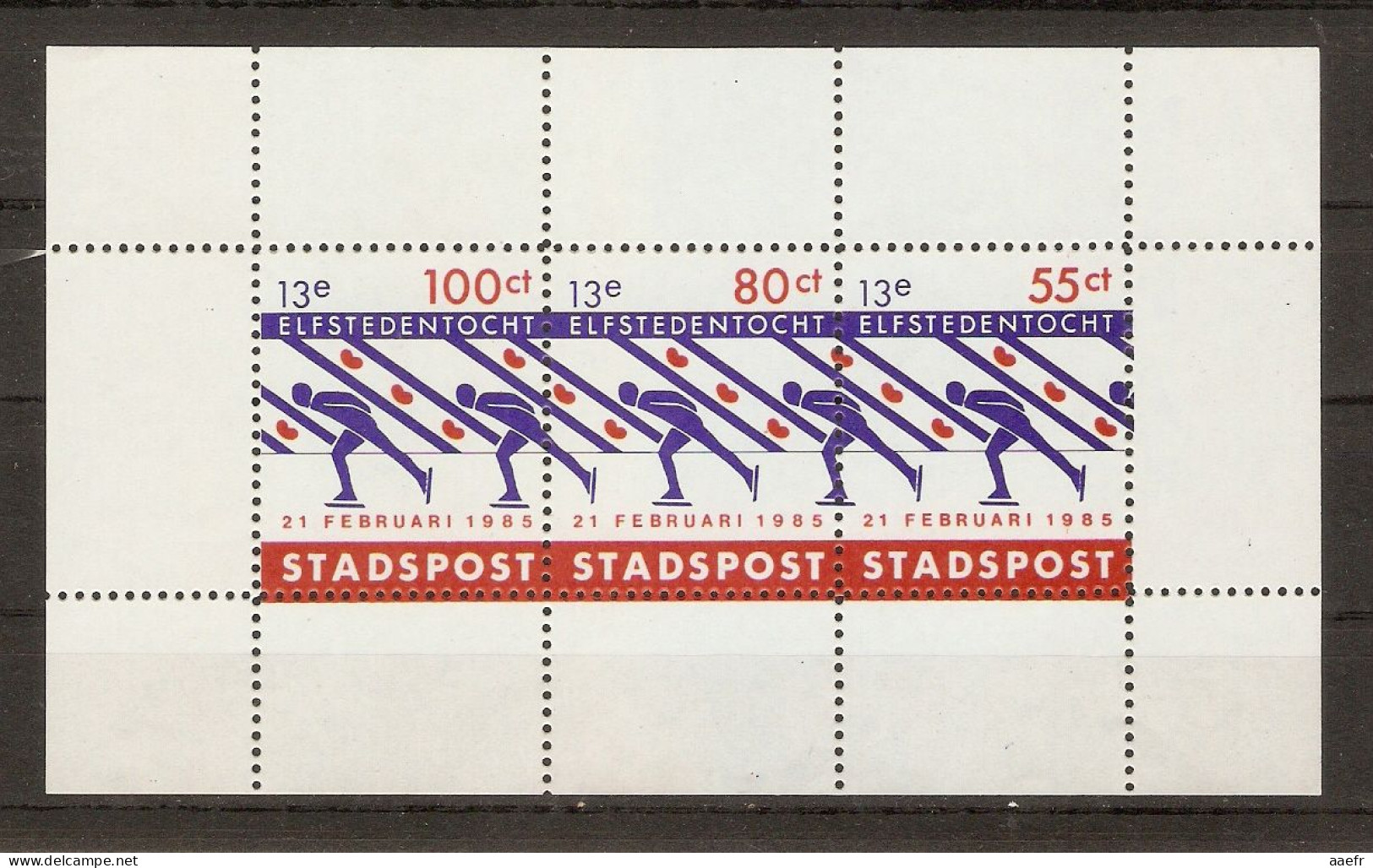 Pays-Bas 1985 - Local Mail - Stadspost - 13e Elfstedentocht  - Bloc 3 MNH - Cities Skating Contest - Patinage, Skating - Autres & Non Classés