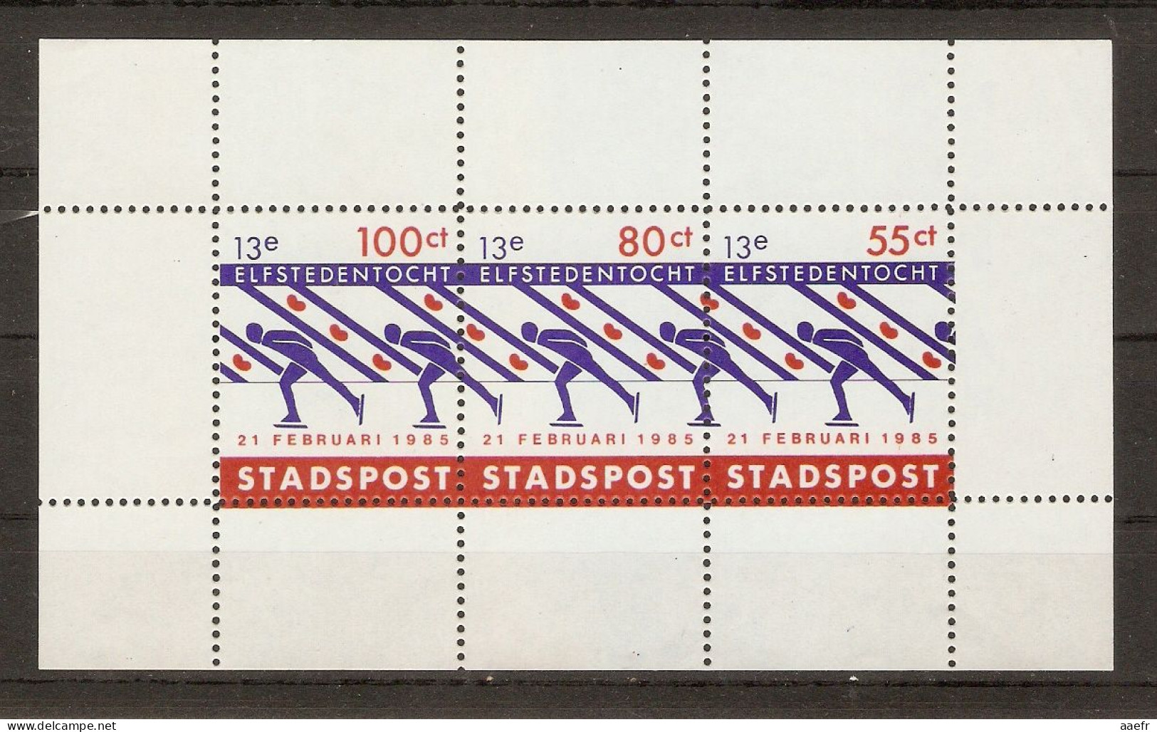 Pays-Bas 1985 - Local Mail - Stadspost - 13e Elfstedentocht  - Bloc 3 MNH - Cities Skating Contest - Patinage, Skating - Sonstige & Ohne Zuordnung