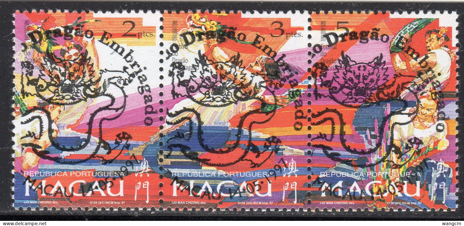 Macau 1997 Drunken Dragon Festival Set Of 3 In S-t Strip CTO Used - Used Stamps