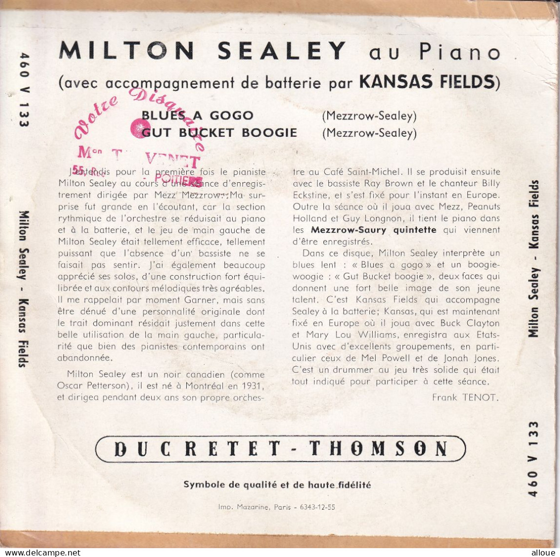 MILTON SEALEY/KANSAS FIELDS - FR EP - BLUES A GO GO + 1 - Blues