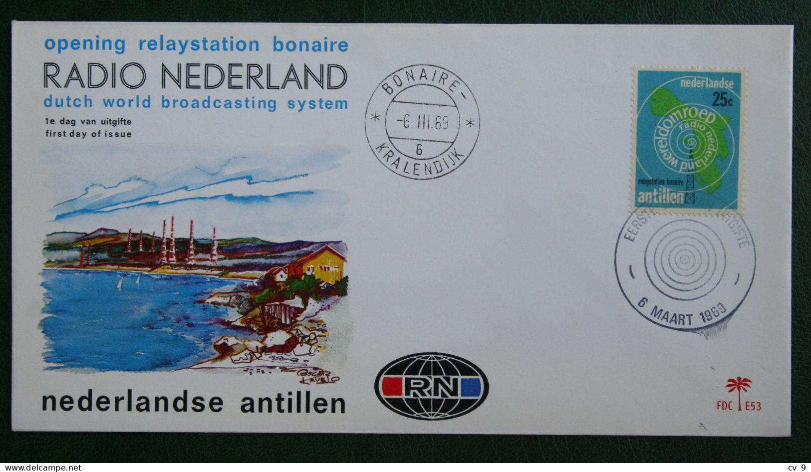 FDC 1969 Wereldomroep Radio Broadcasting NVPH E53 407 NEDERLANDSE ANTILLEN  NETHERLANDS ANTILLES - Curaçao, Nederlandse Antillen, Aruba