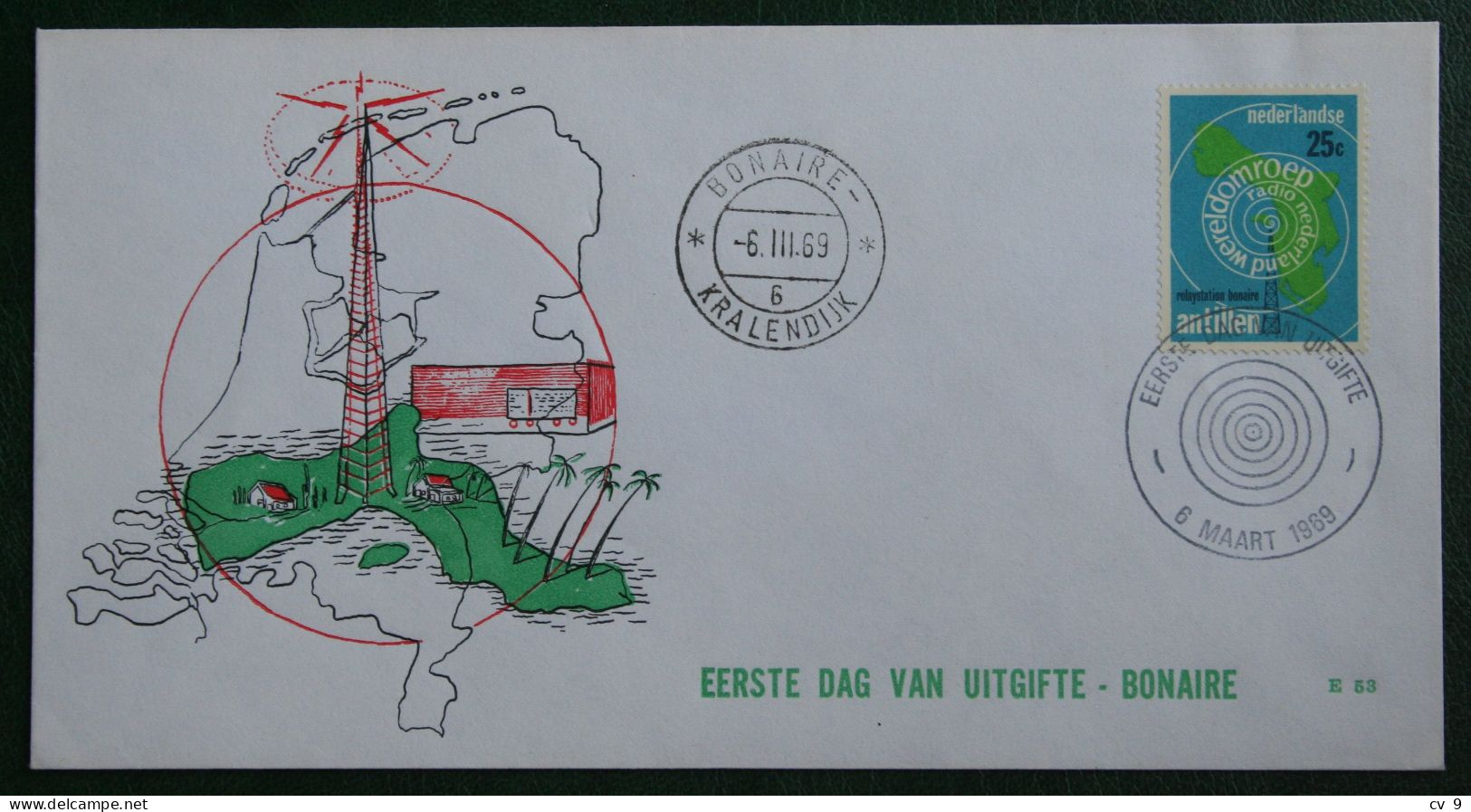 FDC 1969 Wereldomroep Radio Broadcasting NVPH E53 407 NEDERLANDSE ANTILLEN  NETHERLANDS ANTILLES - Curaçao, Nederlandse Antillen, Aruba