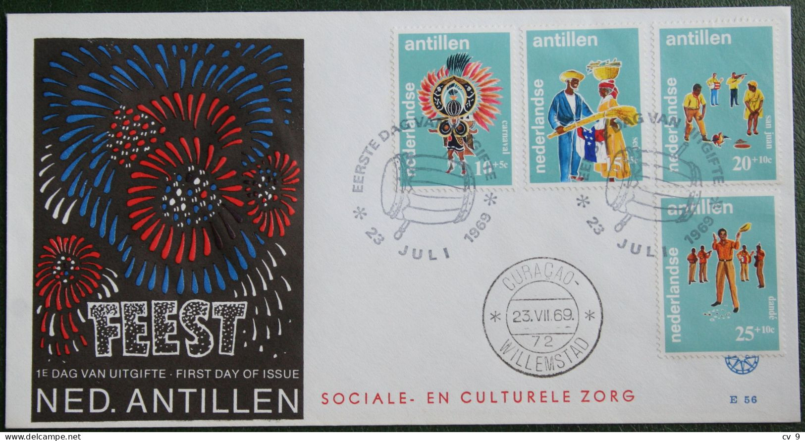 FDC 1969 Folklore Zegels Feest  Party NVPH 410-413 E56 NEDERLANDSE ANTILLEN  NETHERLANDS ANTILLES - Curaçao, Nederlandse Antillen, Aruba