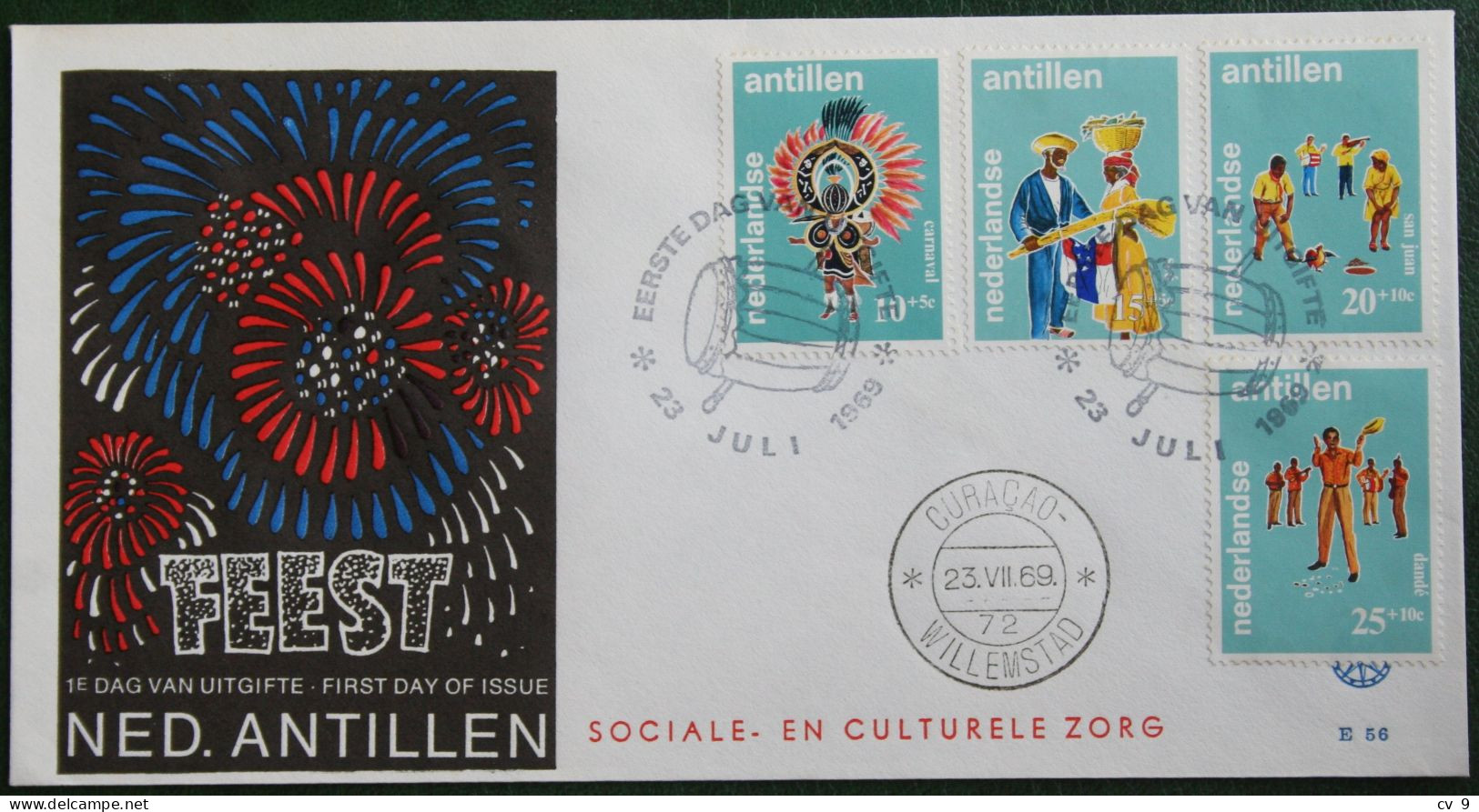 FDC 1969 Folklore Zegels Feest  Party NVPH 410-413 E56 NEDERLANDSE ANTILLEN  NETHERLANDS ANTILLES - Curaçao, Nederlandse Antillen, Aruba