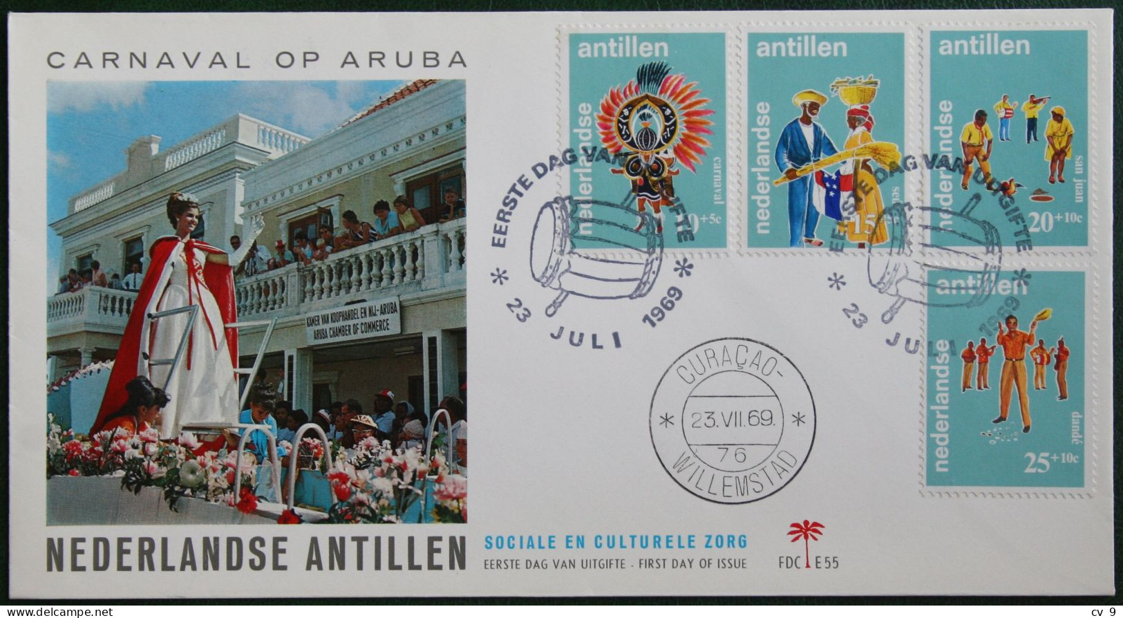 FDC 1969 Folklore Zegels Feest  Party NVPH 410-413 E55 NEDERLANDSE ANTILLEN  NETHERLANDS ANTILLES - Curaçao, Nederlandse Antillen, Aruba