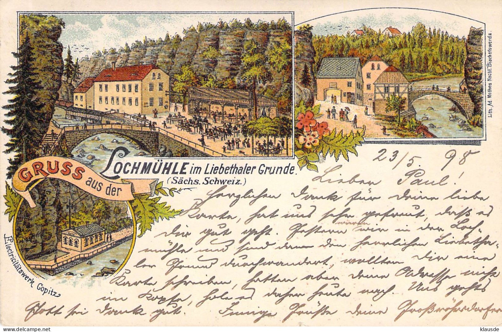 Gruß Aus Der Lochmühle (Sächs.Schweiz) Mehrbild Litho Gel.1898 AKS - Grossroehrsdorf