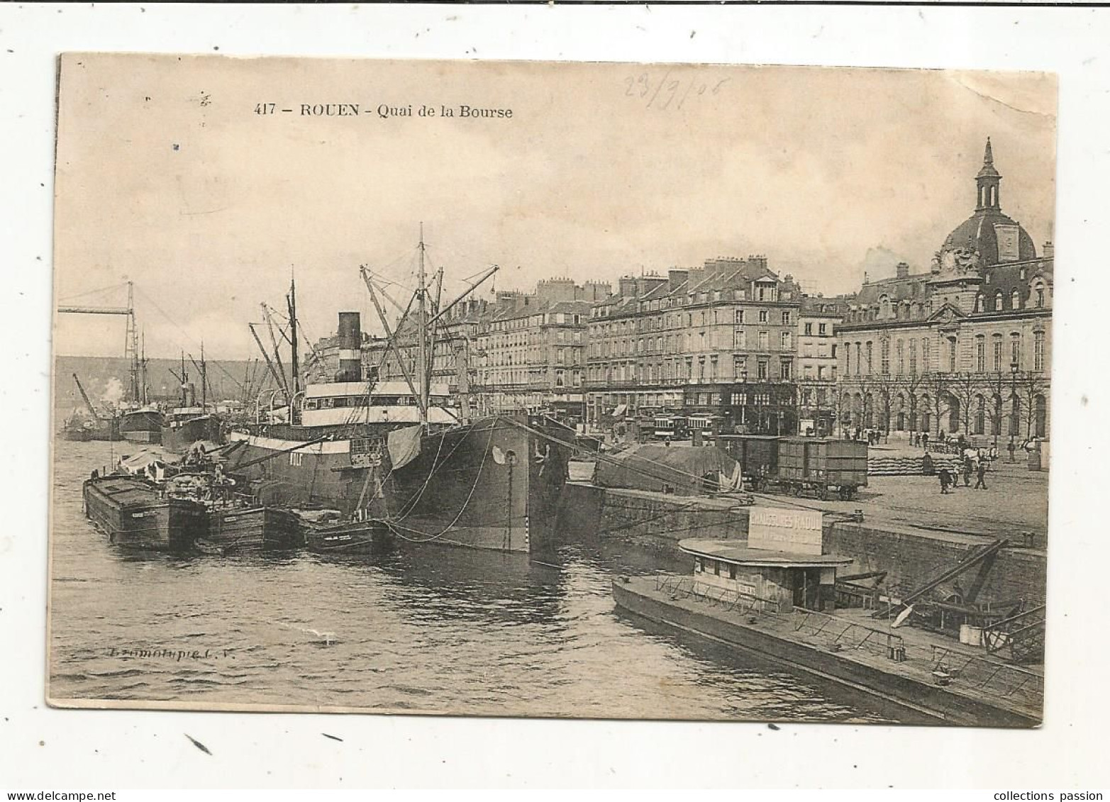 Cp, Bateaux ,péniches , 76 , ROUEN ,quai De La BOURSE, Voyagée 1952 - Houseboats