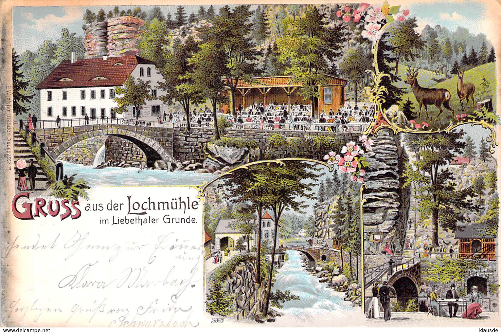 Gruß Aus Der Lochmühle (Sächs.Schweiz) Mehrbild Litho Gel.1904 AKS - Grossröhrsdorf