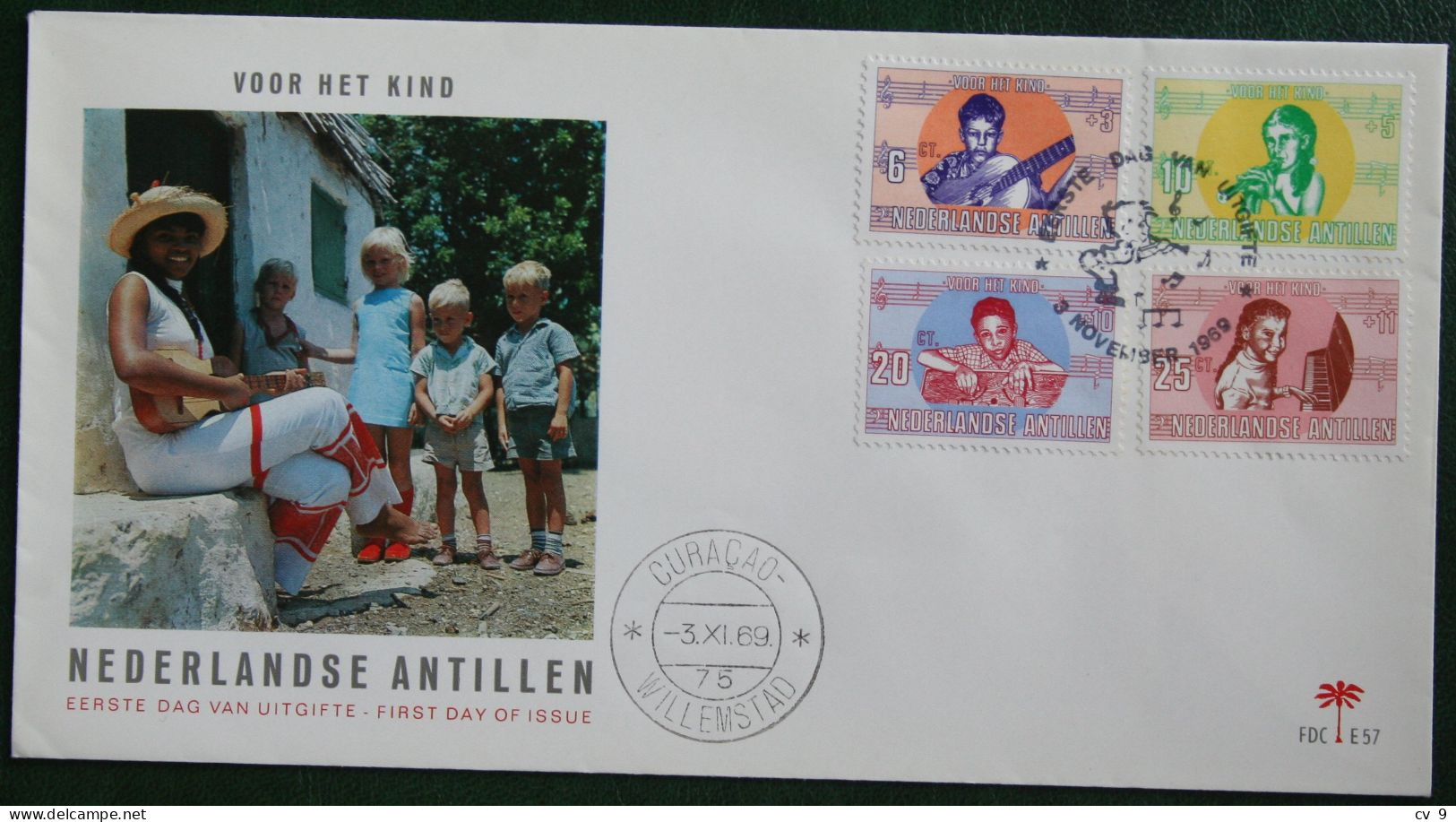 FDC 1969 Child Welfare Music Muzik Kinderzegels ; NVPH 416-419 E57 NEDERLANDSE ANTILLEN  NETHERLANDS ANTILLES - Curaçao, Nederlandse Antillen, Aruba
