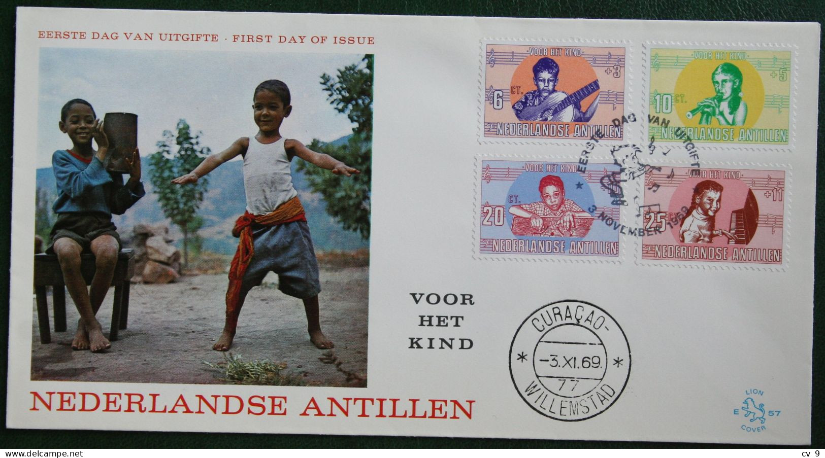 FDC 1969 Child Welfare Music Muzik Kinderzegels ; NVPH 416-419 E57 NEDERLANDSE ANTILLEN  NETHERLANDS ANTILLES - Curaçao, Nederlandse Antillen, Aruba