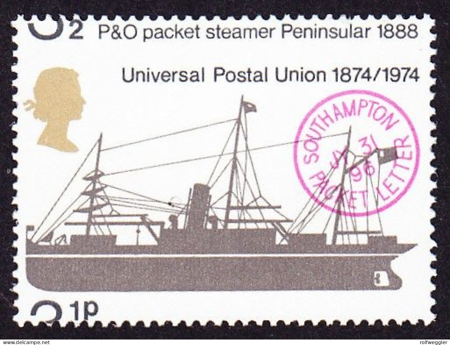 1974 UPU 3 1/2p Dampfschiff, Postfrische Marke, Stark Nach Oben Verschobener Druck. - Variedades, Errores & Curiosidades