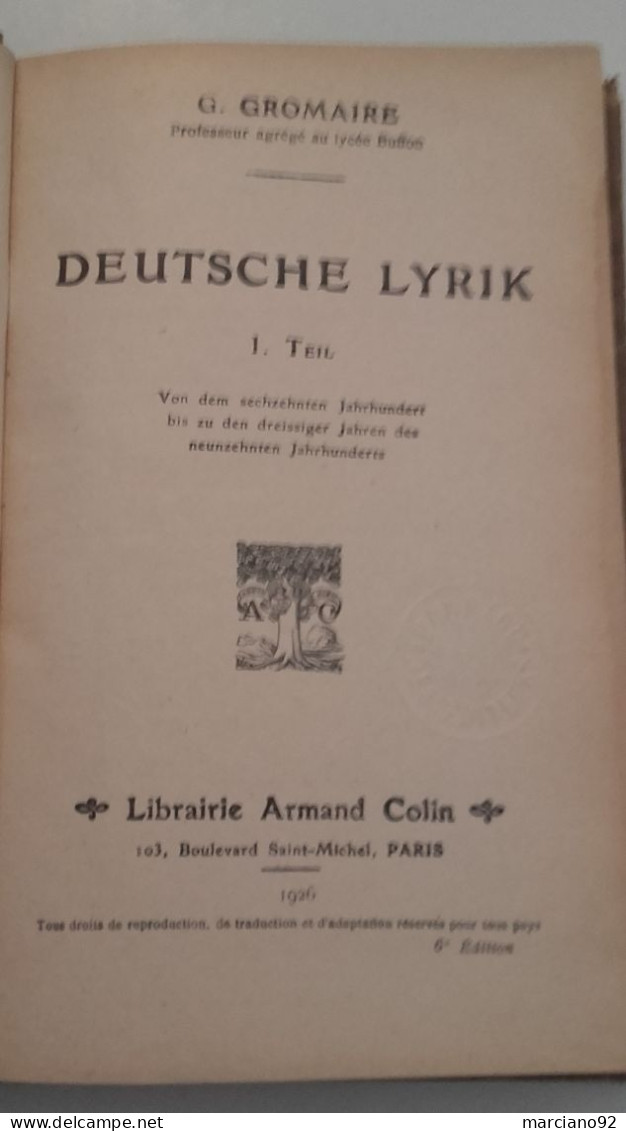 Ancien Livre Allemand " DEUTSCH LYRIK " 1926 - Musik