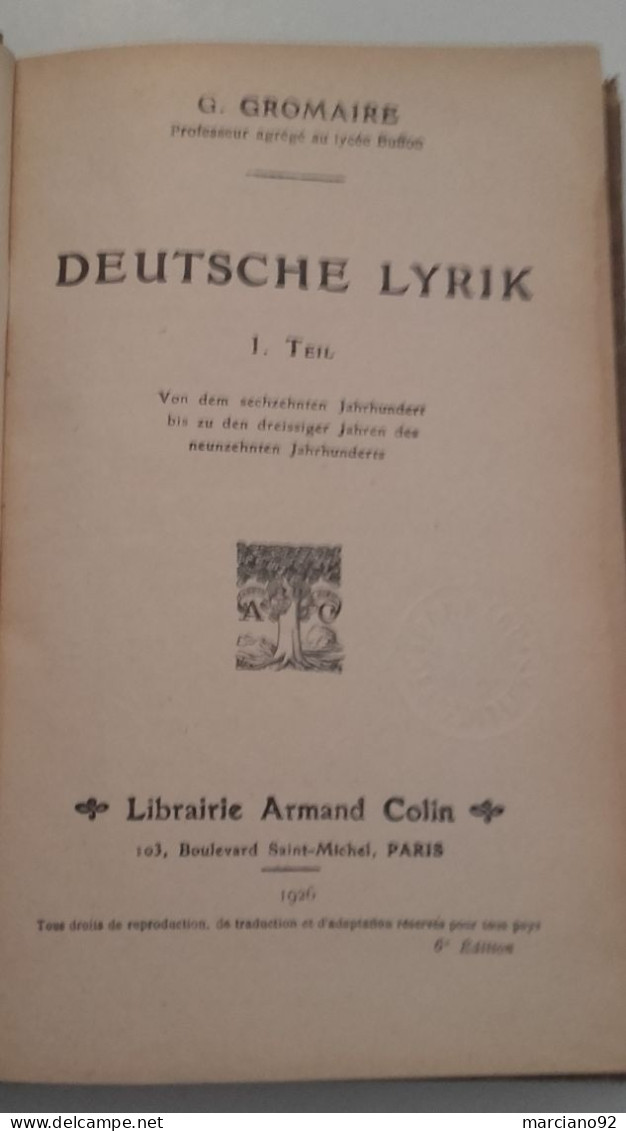 Ancien Livre Allemand " DEUTSCH LYRIK " 1926 - Música