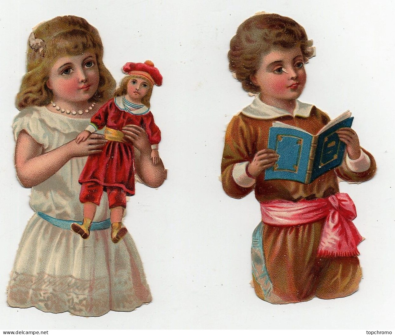 CHROMO Découpis Enfants Fille Poupée Garçon Livre (2 Chromos) - Infantes