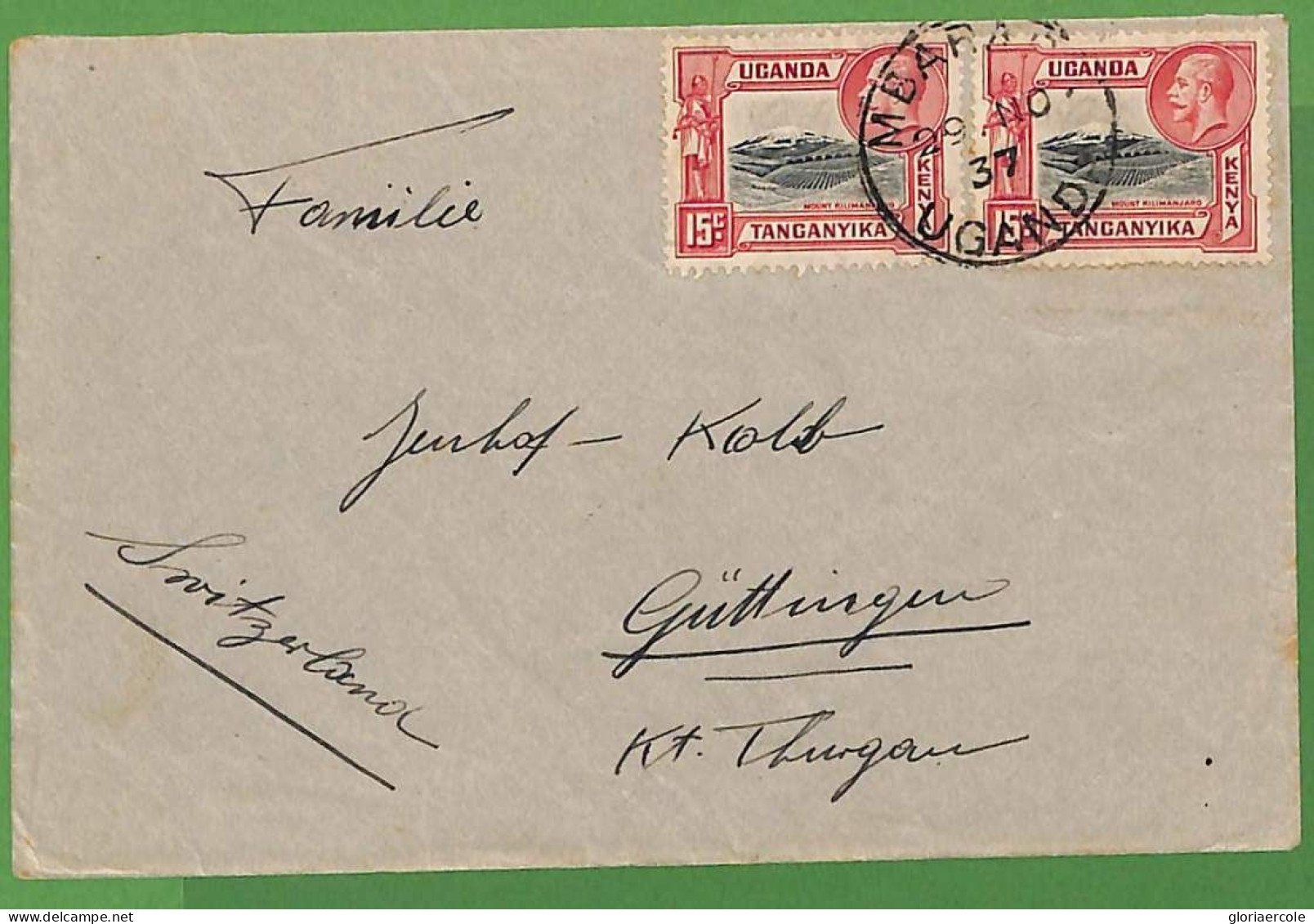 28076 - KENYA  KUT - Postal History -  COVER  To SWITZERLAND 1937 - Kenya & Oeganda