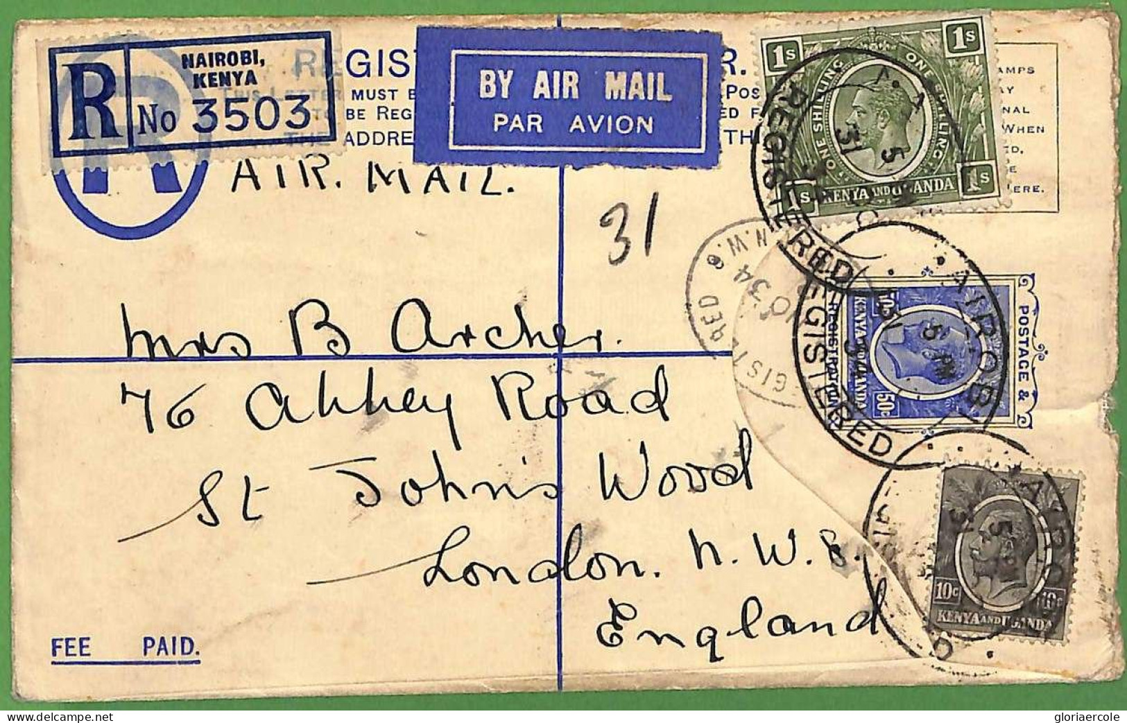 51886 - KENYA And UGANDA - Postal History - Registered Stationery Cover 1934 - British East Africa