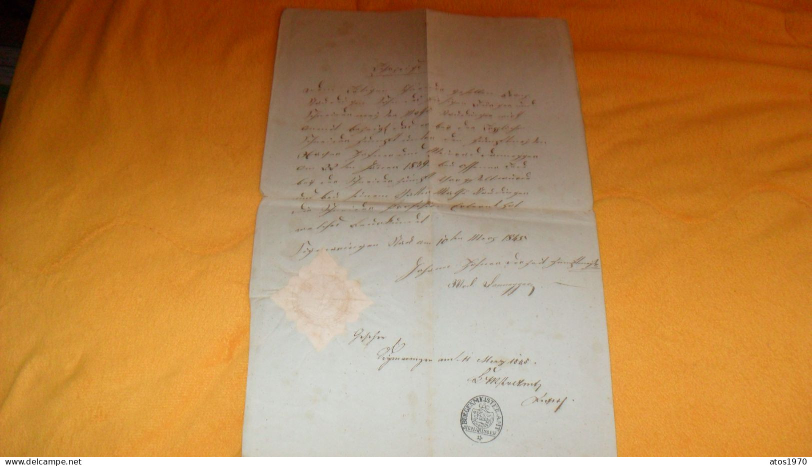 LETTRE ANCIENNE MANUSCRITE A ETUDIER..DE 1845../ EN ALLEMAND ? SCEAU ?..CACHET BURGENMEISTER AMT SIGMARINGEN - Manuscrits