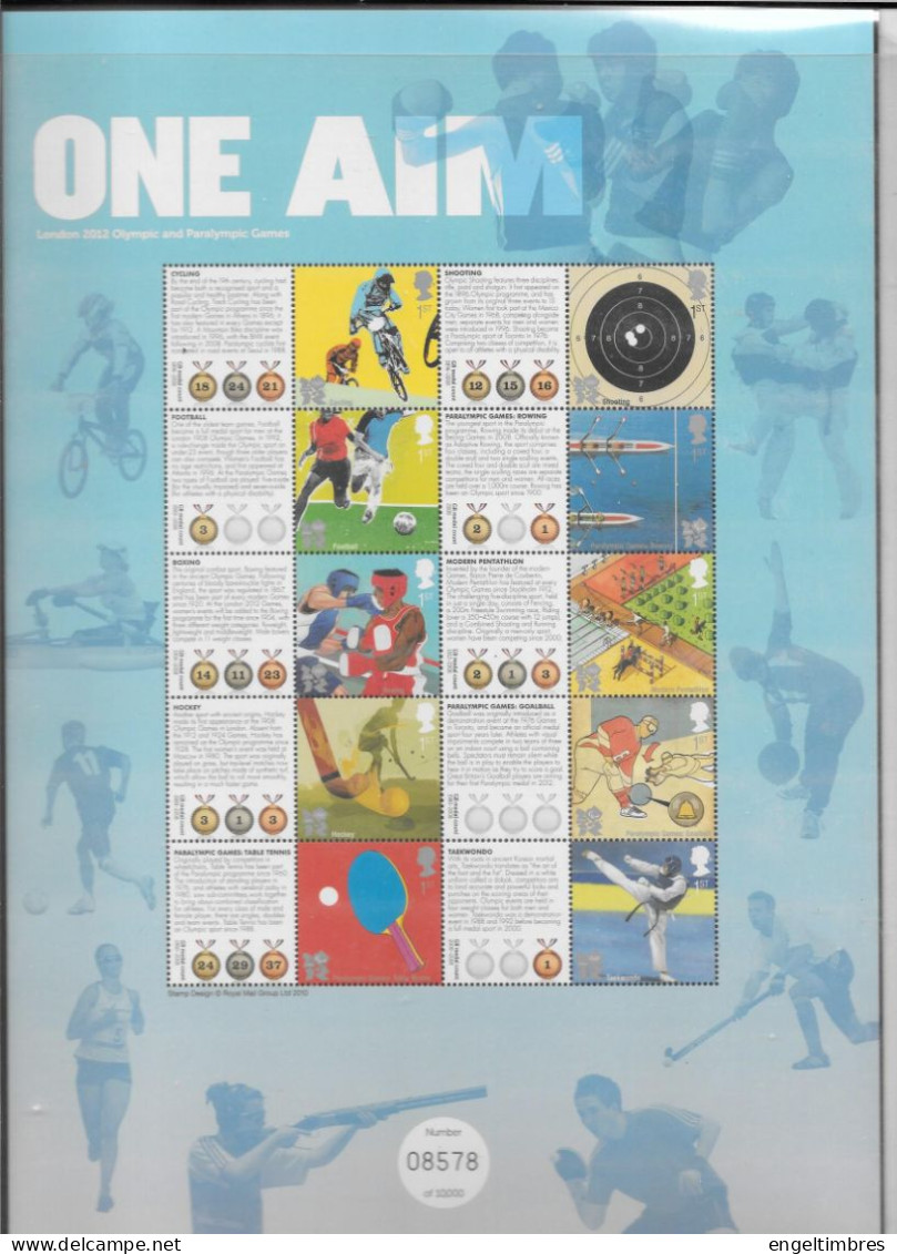 GB London 2012 OLYMPIC Smilers Sheet - "ONE AIM"   - See Scan - Unused Stamps