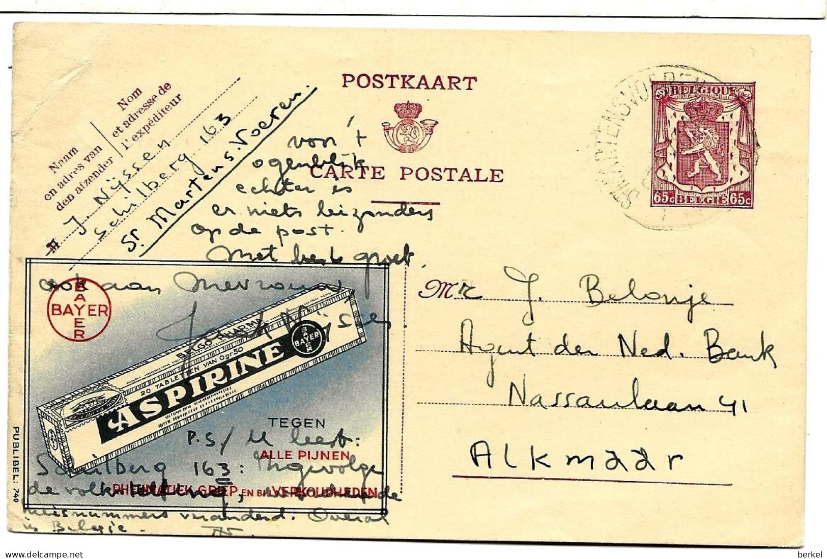 St Martens Voeren Postkaart Asperine Naar Alkmaar 1948 1699 D1 - Voeren