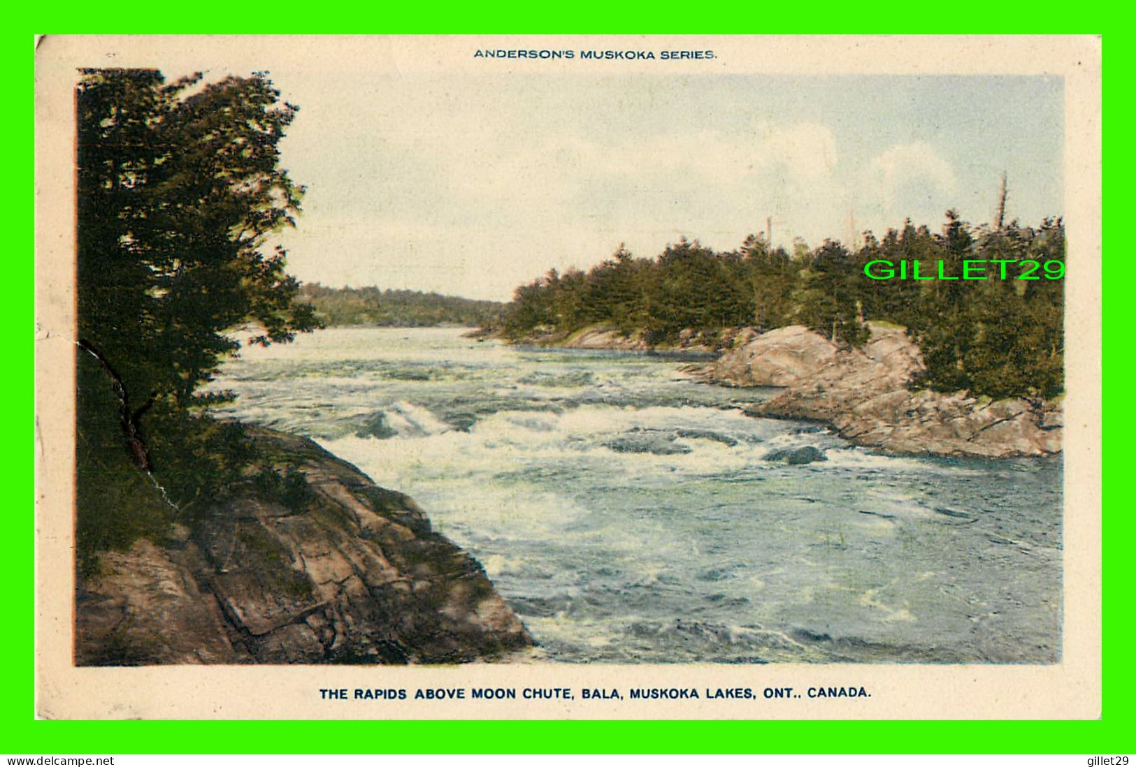 MUSKOKA LAKES, ONTARIO - THE RAPIDS ABOVE MOON CHUTE, BALA - ANDERSON'S MUSKOKA SERIES - TRAVEL IN 1932 - - Muskoka