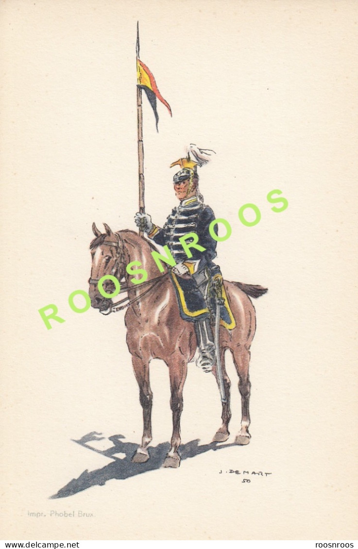 LOT DE 5 CP  -  UNIFORMES MILITAIRES - 2EME LANCIERS  DE 1830 A 1918  - BELGIQUE - ILLUSTRATEUR J. DEMART - Uniformes