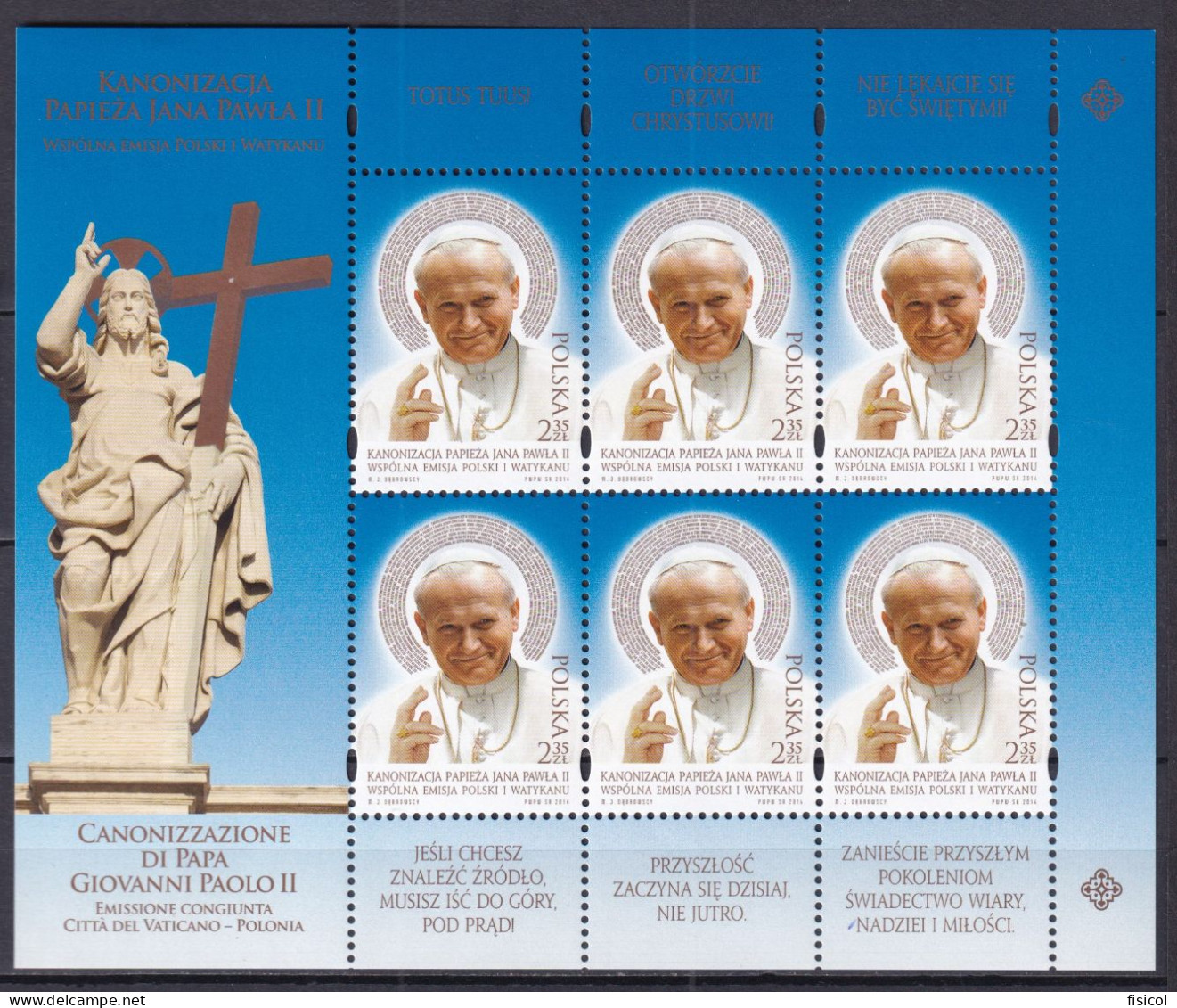 2014 - VATICANO-POLONIA - Canonizzazione Di Papa Giovanni Paolo II BF - MNH ** - Emissions Communes