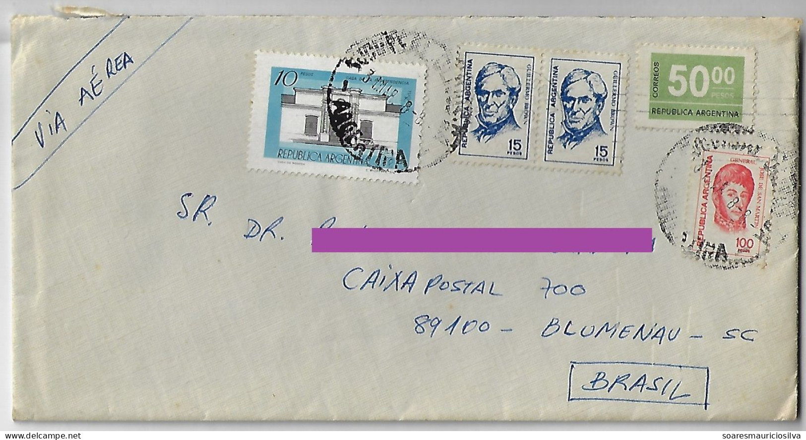 Argentina 1978 Cover Sent From Buenos Aires To Blumenau Brazil 5 Stamp Electronic Sorting Mark Telefunken - Storia Postale