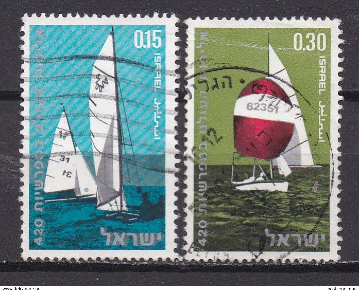 ISRAEL, 1970, Used Stamp(s), Without Tab, Sailing Championship, SG Number 451-453, Scan Number 17411 (2 Values) - Gebraucht (ohne Tabs)