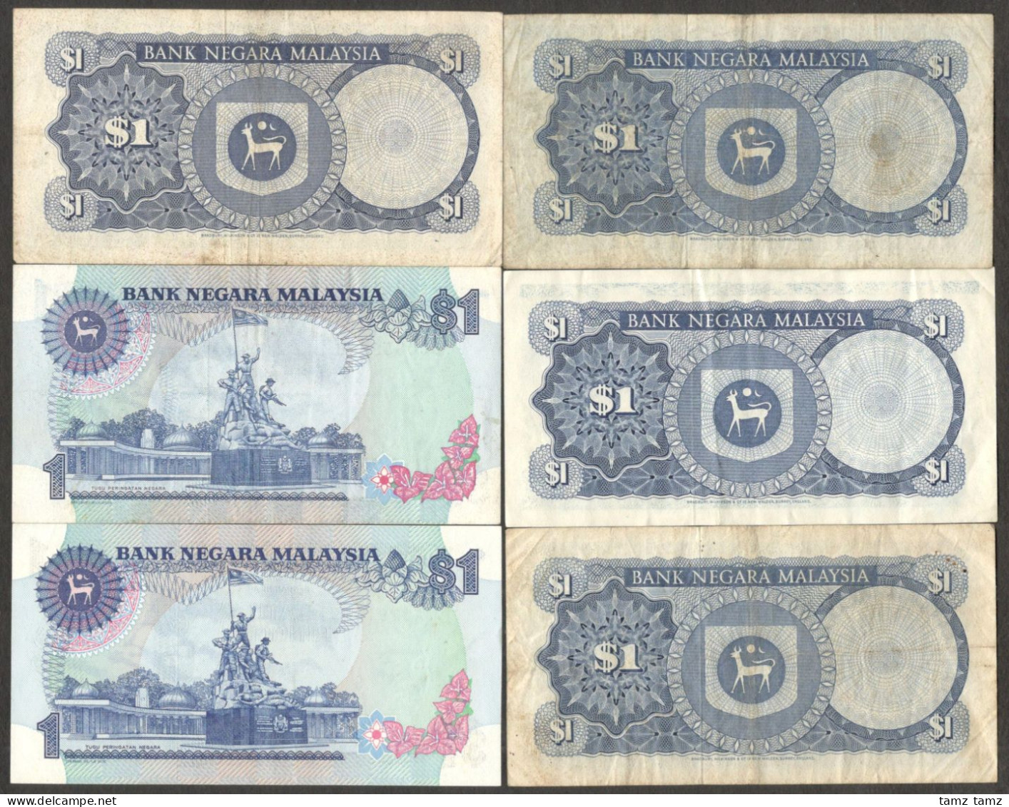 Set 6 Pcs Malaysia 1 Ringgit Signature And Variation 1967-1984 VF No Tear - Malaysia