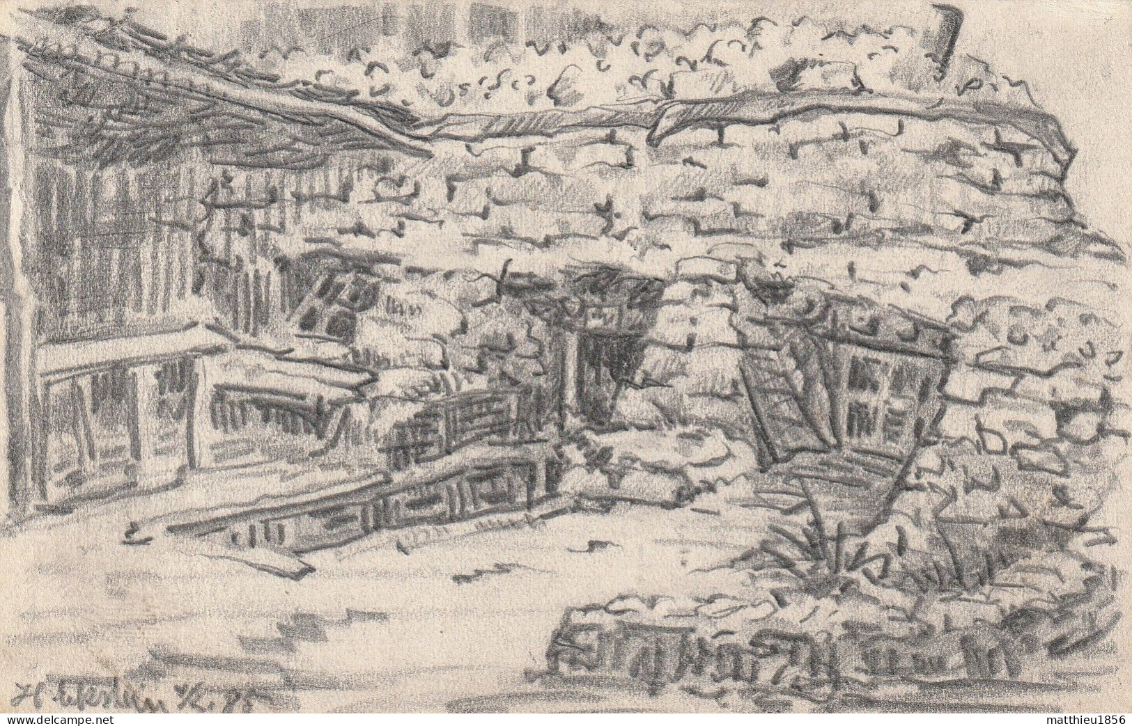 CPA Dessin 1915 SERVON (Melzicourt) - Position Allemande, Signé "Eckstein LIR 85 Comp 4" (A250, Ww1, Wk 1) - Ville-sur-Tourbe