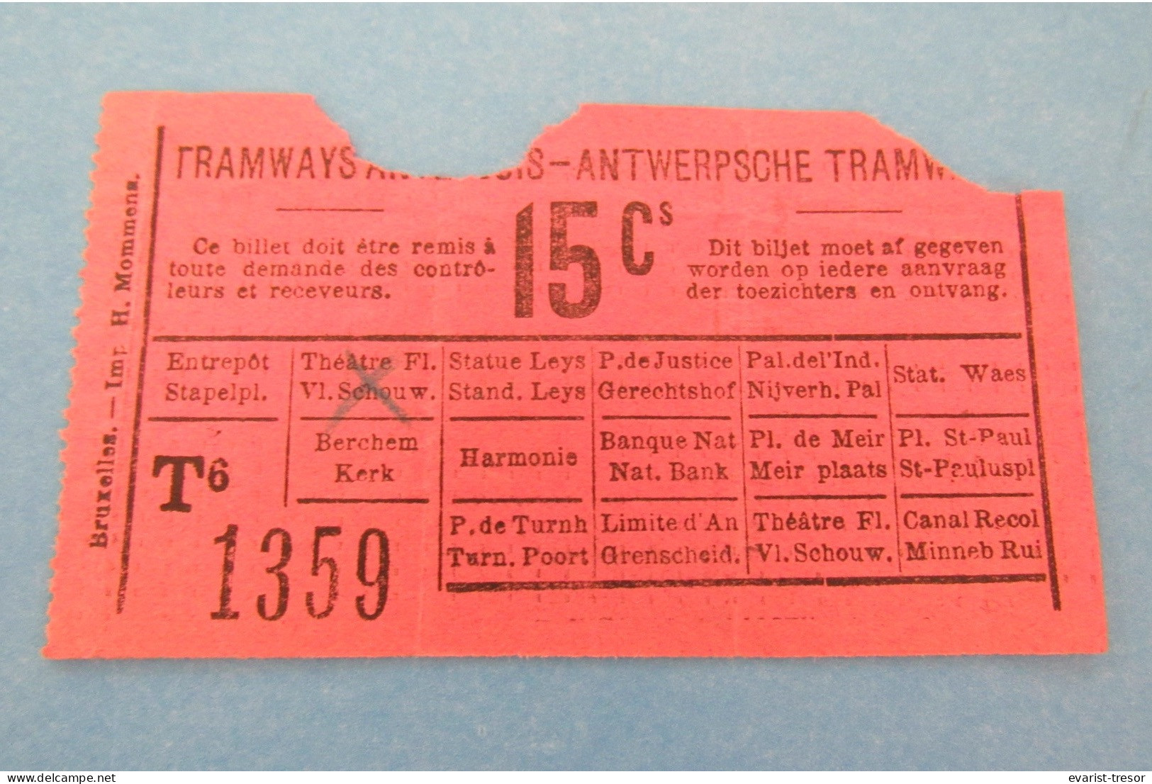 TRAMTICKET Antwerpen ANCIEN TICKET DE TRAM ANVERS Tramway Ticket Antwerp - Europa