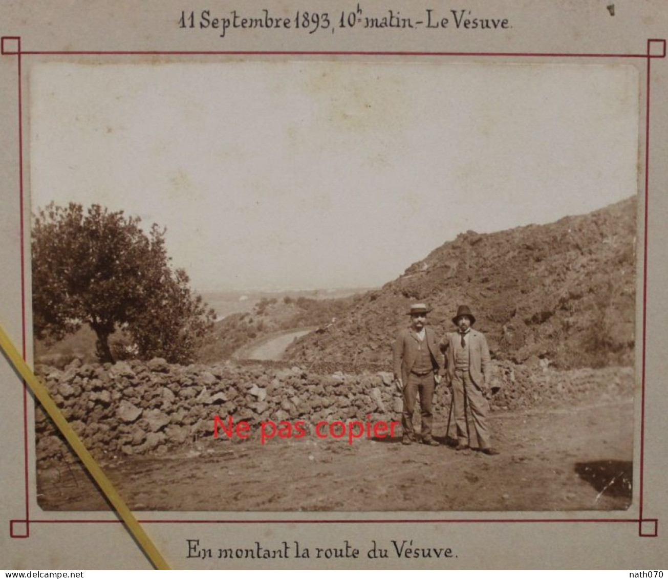 Photo 1893 Le Vésuve En Montant La Route Italie Tirage Albuminé Albumen Print Pompéi - Ancianas (antes De 1900)