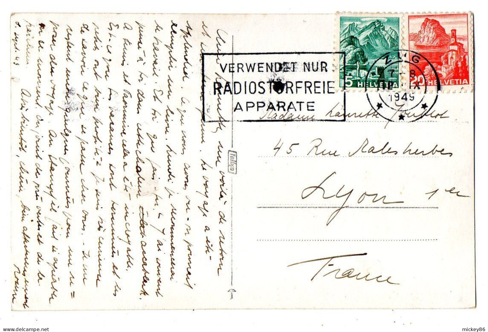 Suisse -- ZG --ZUG ----1949--Chapelle ...à Localiser.........timbres....cachet  ZUG - Zoug