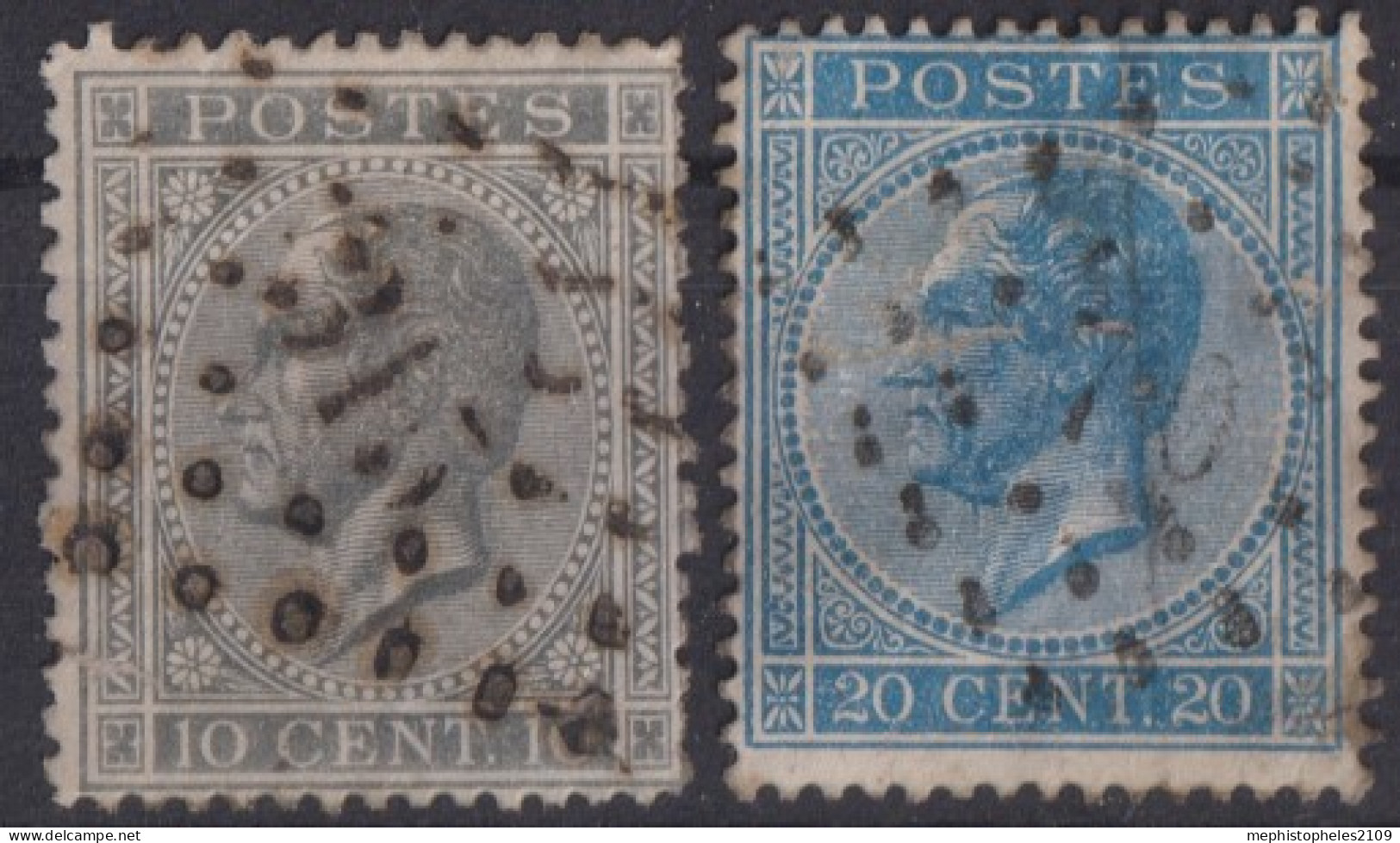 BELGIUM 1867 - Canceled - Sc# 18a, 19c - 1865-1866 Profile Left